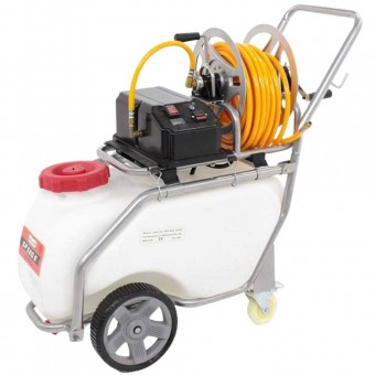 Agrieuro K500870 Pulverizator cu carucior Geo Tech cu tanc de 50 litri, electric cu baterie, 4Bar, Inaltime pulverizare 4 m, furtun 20 m