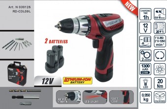Bormasina cu acumulator, 2 baterii, 12V, Li-Ion, Raider RD-CDL09L