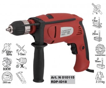 Bormasina cu percutie 800W, Raider  RD-ID18