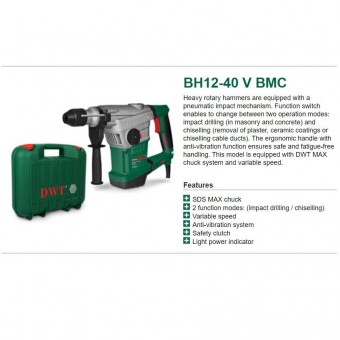 DWT BH12-40VBMC Ciocan rotopercutor SDS-Max, DWT BH12-40 V BMC, putere 1250 W, 10 J, Cutie transport