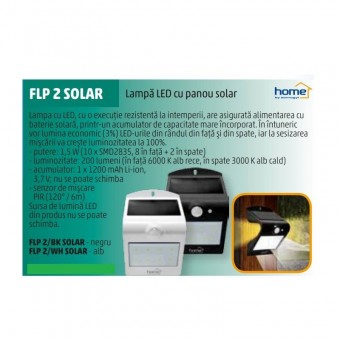 Home FLP 2/BK Solar Reflector LED cu panou solar, cu senzor de miscare, negru Home FLP 2/BK Solar, 1200 mAh
