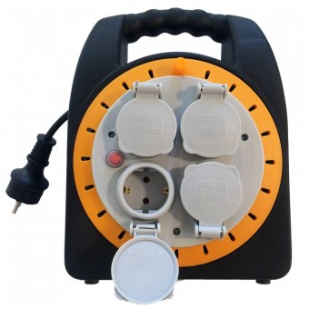 Home SO-HJR10-15 Derulator pe tambur 4 prize Schuko, Home HJR 10-15, lungime 15 m, 3 x 1.5 mm, IP 44