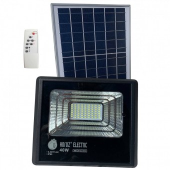 Horoz 068-012-0040/6400K Proiector cu panou solar Tiger-40, Li-Ion, telecomanda, 40 W, 840 lm, lumina rece, IP65, aluminiu
