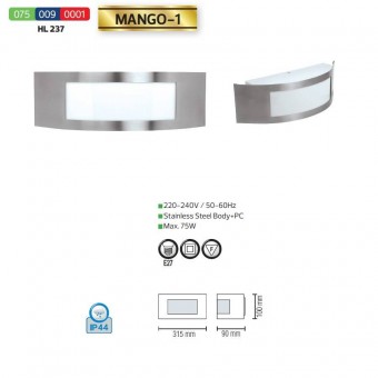 Horoz 075-009-0001 Aplica de exterior Mango-1, Inox, IP44, E27, max 75W