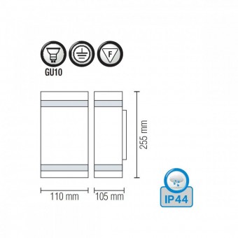 Horoz 075-010-0002/ Aplica de exterior Gardenya-2, Inox, IP44, GU10, putere 2 x 35 W, lumina in 2 sensuri