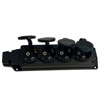 Horoz 220.000.301 Prelungitor cauciucat pentru exterior, Horoz 3 locasuri, Schuko, IP44, 16A, fara cablu, negru