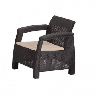 Keter SK-802280/ Fotoliu de gradina cu perna, Keter Aruba, imitatie rattan, 65x70x80 cm, maro
