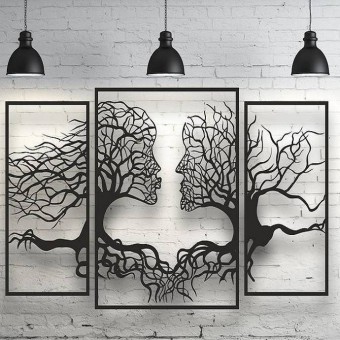 Krodesign KRO-1035/ Set 3 decoratiuni perete Krodesign Tree Kiss, negru, 71 cm, grosime 2 mm