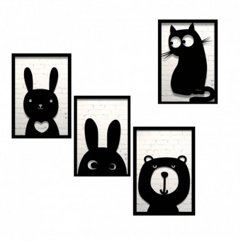 Krodesign KRO-1039 Set 4 decoratiuni tablouri Krodesign Animals, negru