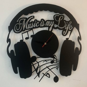 Krodesign KRO-1040 Ceas de perete metalic Krodesign Music is my Life, diametru 60 cm, negru