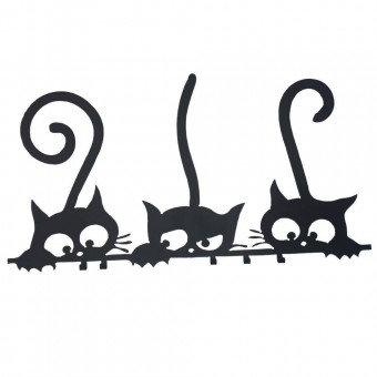 Krodesign kro-1129 Suport chei cu 5 agatatori, Krodesign Three Cats KRO-1129, 60x30 cm, Negru