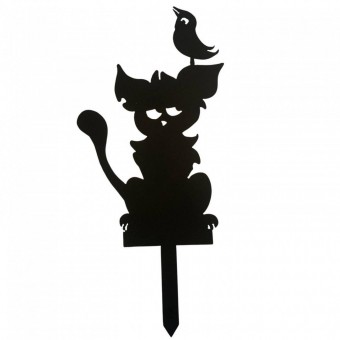 Krodesign KRO-1142 Decoratiune gradina / ghiveci Krodesign Cat Bird KRO-1142, metal, inaltime 59 cm