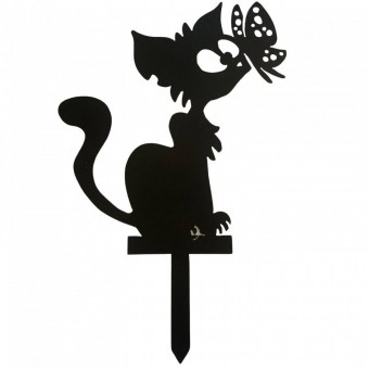 Krodesign KRO-1143 Decoratiune gradina / ghiveci Krodesign Cat Butterfly KRO-1143, metal, inaltime 61 cm