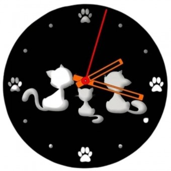 Krodesign KRO-1160 Ceas de perete metalic Krodesign Kitty Cat KRO-1160, diametru 50 cm, negru