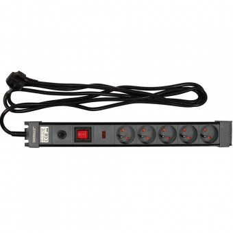 OEM 72370 Prelungitor 5 locasuri, Lungime 5 m, Negru, 1.5 mmp, Intrerupator, 16 A, Protectie copii si supratensiune