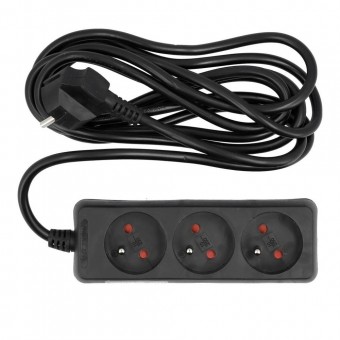 OEM 72616 Prelungitor cu impamantare, 3 locasuri, lungime 3 m, Negru, 1 mmp, 10A