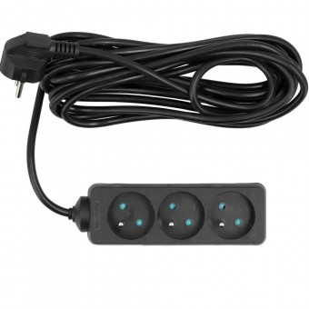 OEM 72617 Prelungitor cu impamantare, 3 locasuri, lungime 5 m, Negru, 1 mmp, 10A