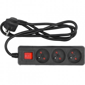 OEM 72625 Prelungitor cu impamantare, Intrerupator, 3 locasuri, lungime 1.5 m, Negru, 1 mmp, 16A
