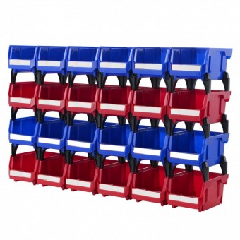OEM DDWLX24J0000UOOGSV0 Set 24 cutii pentru organizare accesorii, Stivuibile, cleme incluse, Albastru/Rosu, 137 x 105 x 78 mm