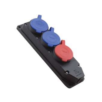 Orel OR-2211 Prelungitor cauciucat pentru exterior, Orel 3 locasuri, 2x220V, 1x380V, Schuko, IP44, fara cablu, negru