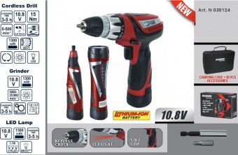Pachet bormasina cu acumulator 10.8V, Raider 