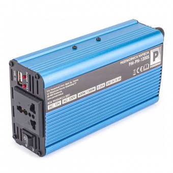 Powermat PM1059 Invertor cu unda sinusoidala modificata 12V, 230V, 600/1200 W, port USB