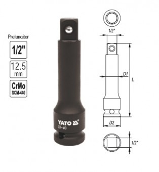 Prelungitor de impact, 75mm, 1/2, Yato YT-1060