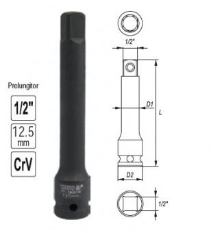 Prelungitor de impact CrV, 1/2, 75mm, Yato YT-1807