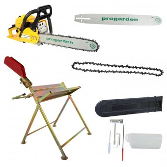 ProGarden PACMF3040PC ProGARDEN MF3040P Motoferastrau 400mm, 3CP, benzina 2t, 51cmc + Capra taiat lemne cu suport + Cadou lama si lant