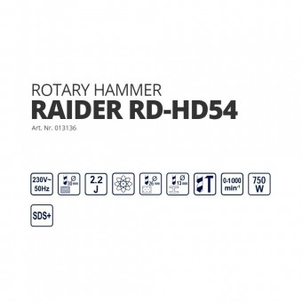 Raider 013136 Ciocan rotopercutor Raider RD-HD54, SDS-Plus, 2.2J, 750W, viteza variabila