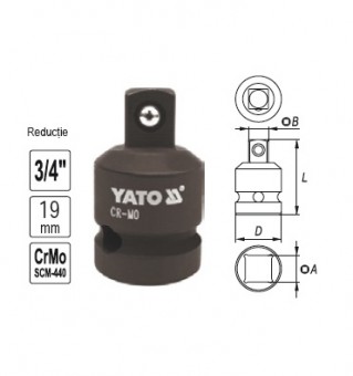 Reductie de impact 3/4 - 1/2, Yato YT-1168, 