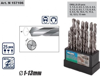 Set burghie HSS cromate 25 buc (1-13 mm), Raider