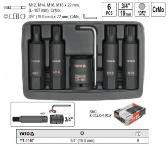 Set chei de impact Spline, 6 BUC,  M12-M18, 3/4, Yato YT-1157
