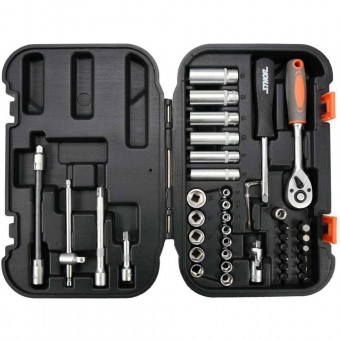 Sthor 58641 Set trusa tubulare cu 42 piese Sthor 58641, Crom Vanadiu, 1/4, antrenor cu clichet si prelungitor