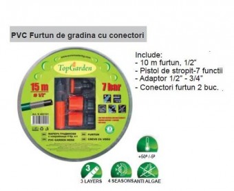 TOP GARDEN 402101 Furtun de gradina cu insertie si accesorii 15m, 1/2, TopGarden