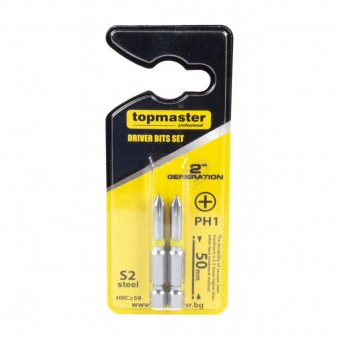 topmaster 338708 Set 2 biti cruce PH1, Topmaster 338708, prindere hexagonala 1/4, lungime 50 mm