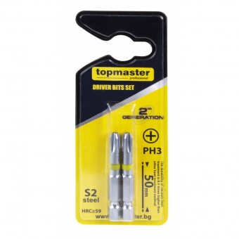 topmaster 338710 Set 2 biti cruce PH3, Topmaster 338710, prindere hexagonala 1/4, lungime 50 mm
