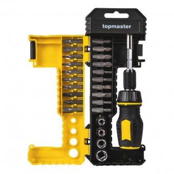 topmaster 338744 Set 25 bucati biÈ›i cu È™urubelniÈ›Äƒ cu clichet ,Topmaster