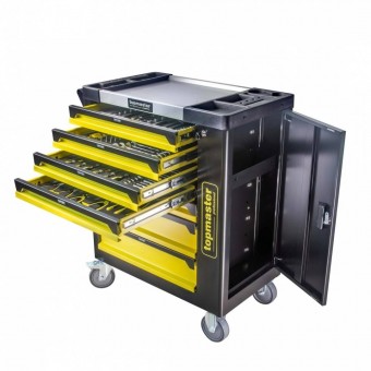 topmaster 455555 Dulap pentru scule Topmaster, 182 piese, 7 sertare, blat otel inoxidabil, maxim 550 kg