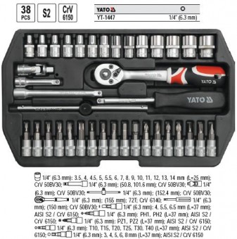 Trusa chei tubulare si biti 38 pcs. YATO YT-1447