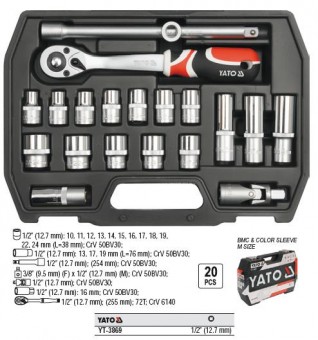 Trusa chei tubulare cu antrenor 20 buc.,1/2, YATO, YT-38691