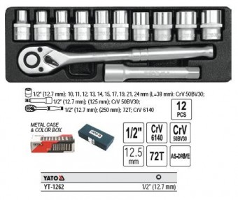 TRUSA TUBULARE 12 PIESE 1/2'', 10-24mm, YATO, YT-1262