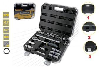 Trusa tubulare 20Pcs, 1/2, 10-24mm Cr-V, TopMaster Pro