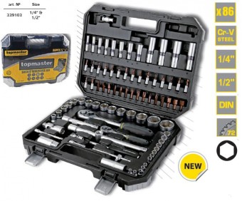 Trusa tubulare 86Pcs, 1/4&1/2, 4-32mm din CrV, Topmaster Pro