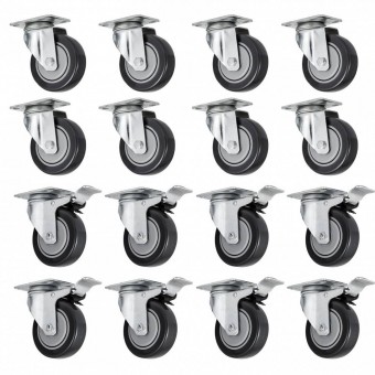 Vevor 16PCS4CTX1-3JAZJLV0 Set 16 roti pivotante cu blocare pentru carucioare, 4 inch, max 130 kg / roata, PU si Otel