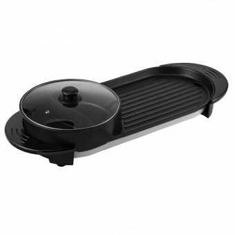 Vevor DGNH2400W220VI5LXV2 Grill electric 2 in 1 cu oala, Vevor 2200 W BBQ Teppanyaki cu control dublu al temperaturii, 67 x 28 x 17 cm