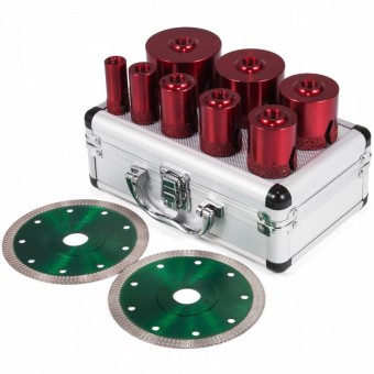 Vevor QGJJGSKKQ10JT2JP1V0 Set 8 carote diamantate pentru gresie Vevor M14, diametre 20/25/32/35/40/50/60/68 mm, 2 x discuri