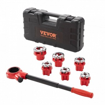 Vevor SDGLWQJG614381V21V0 Trusa filiera pentru tevi Vevor, capete 1/4, 3/8, 1/2, 3/4, 1, 1-1/4, clichet, 7 piese