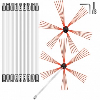 Vevor YCS12MJPST0000001V0 Kit 14 piese pentru curatare cosuri de fum Vevor 12 m, Flexibil, atasabil la bormasina