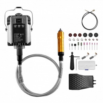 VivaTechnix DDDMJ1000WYXX9PBKV2 Polizor cu arbore flexibil si pedala, 1000 W, Turatie 30000 rpm, lungime ax 89 cm, 31 accesorii